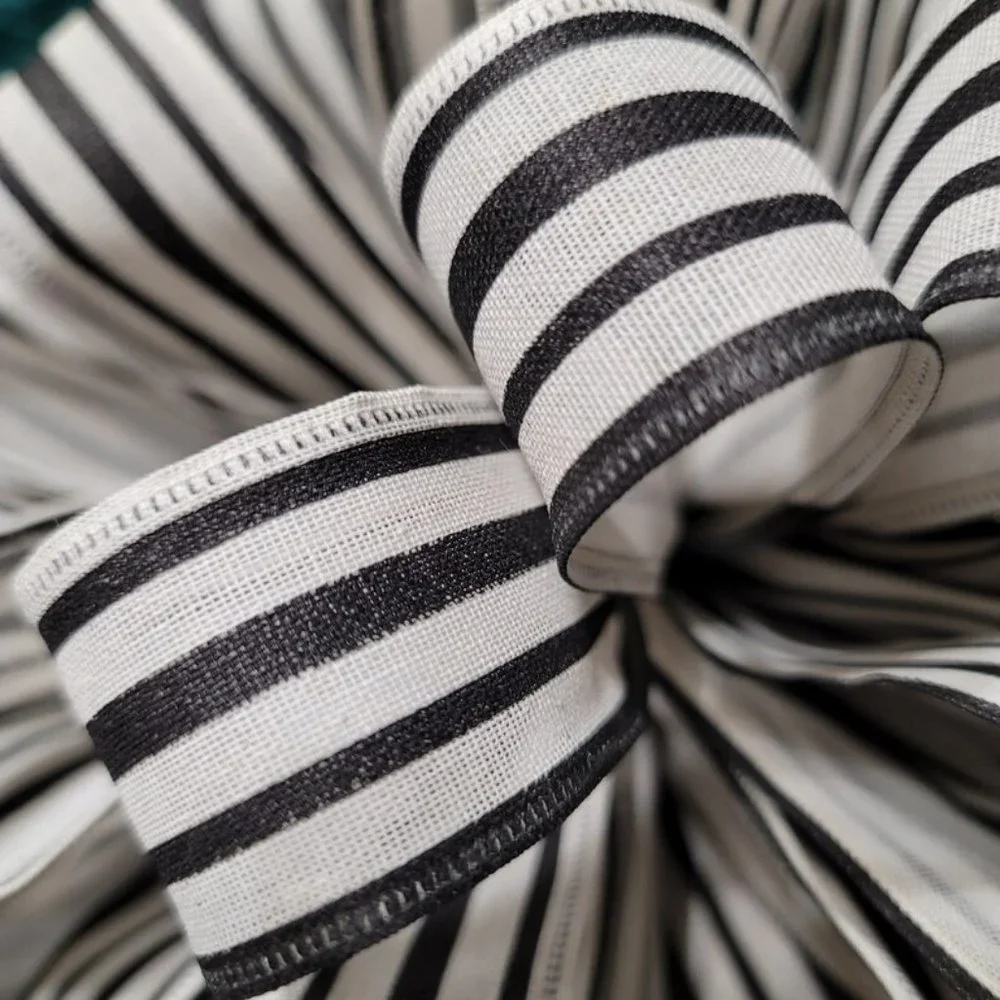 Christmas Tree Bow Topper, Black and Cream Striped Bow Tree Topper 44 Loop‎ 2of2